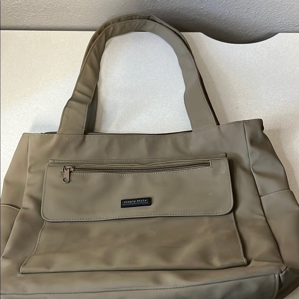 Simply Styled Tan Tote Bag with Zip Pocket - Picture 3 of 6